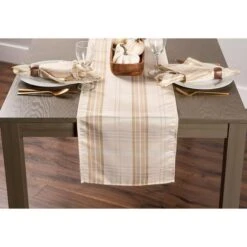 DII® 72" Metallic Cream Plaid Table Runner -Northlight Shop D540093S 5