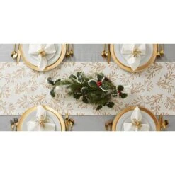 DII® 72" Metallic Holly Leaves Table Runner -Northlight Shop D540101S 9