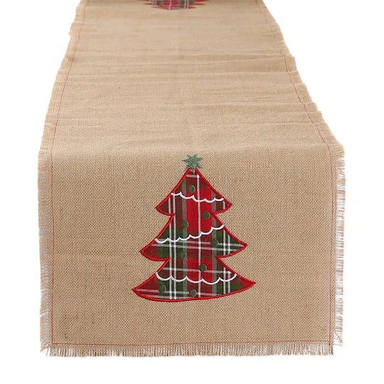 DII® 108" Embroidered Tree Burlap Table Runner 2 DII® 108" Embroidered Tree Burlap Table Runner - Image 2