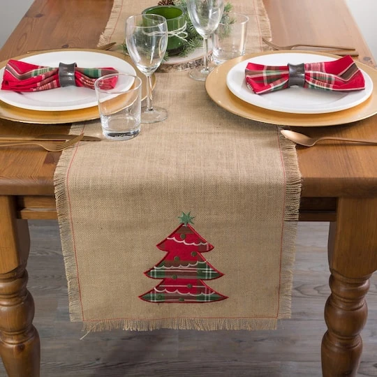 DII® 108" Embroidered Tree Burlap Table Runner 4 DII® 108" Embroidered Tree Burlap Table Runner - Image 4