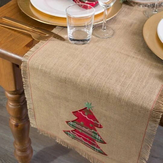 DII® 108" Embroidered Tree Burlap Table Runner 6 DII® 108" Embroidered Tree Burlap Table Runner - Image 6