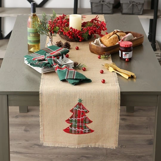 DII® 108" Embroidered Tree Burlap Table Runner 8 DII® 108" Embroidered Tree Burlap Table Runner - Image 8