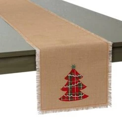 DII® 72" Embroidered Tree Burlap Table Runner -Northlight Shop D540106S 3