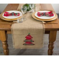 DII® 72" Embroidered Tree Burlap Table Runner -Northlight Shop D540106S 4