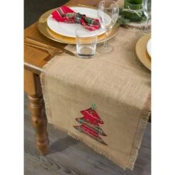 DII® 72" Embroidered Tree Burlap Table Runner -Northlight Shop D540106S 5