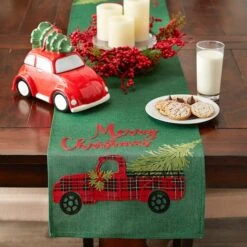 DII® 108" Merry Christmas Truck Embroidered Table Runner -Northlight Shop D540112S 4