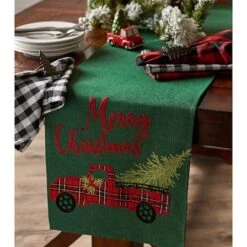 DII® 108" Merry Christmas Truck Embroidered Table Runner -Northlight Shop D540112S 5