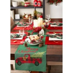 DII® 108" Merry Christmas Truck Embroidered Table Runner -Northlight Shop D540112S 8