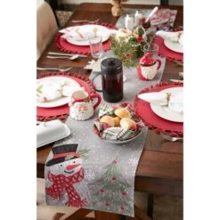 DII® 70" Grey Snowman Embroidered Table Runner -Northlight Shop D540118S 6