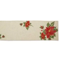 DII® 70" Cream Poinsettia Holly Embroidered Table Runner -Northlight Shop D540119S 2