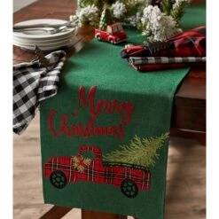DII® 70" Green Merry Christmas Truck Embroidered Table Runner -Northlight Shop D540120S 7