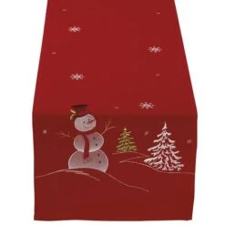 DIIĀ® 70" Red Embroidered Snowman Table Runner