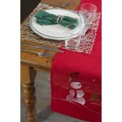 DII® 70" Red Embroidered Snowman Table Runner -Northlight Shop D540121S 2