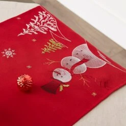 DII® 70" Red Embroidered Snowman Table Runner -Northlight Shop D540121S 4