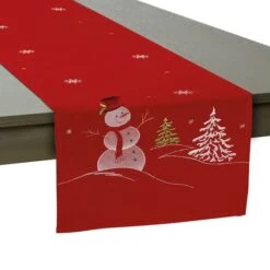 DII® 70" Red Embroidered Snowman Table Runner -Northlight Shop D540121S 5