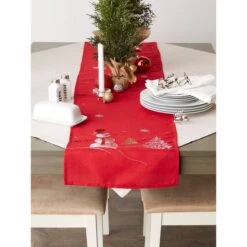 DII® 70" Red Embroidered Snowman Table Runner -Northlight Shop D540121S 7