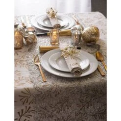 DII® 84" Metallic Holly Leaves Tablecloth -Northlight Shop D540161S 5