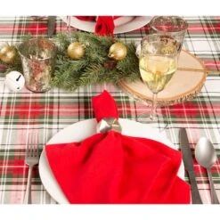 DII® 70" Round Christmas Plaid Tablecloth -Northlight Shop D540167S 5