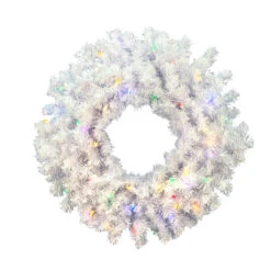 20" Multicolor LED Crystal White Pine Wreath
