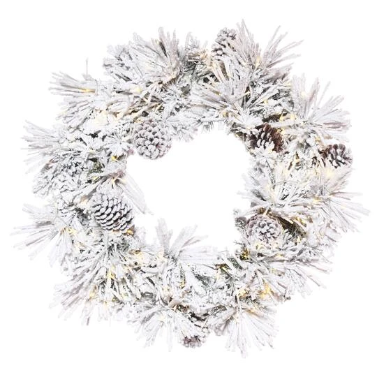 36" Warm White LED Flocked Atka Pine Wreath 2 36" Warm White LED Flocked Atka Pine Wreath - Image 2