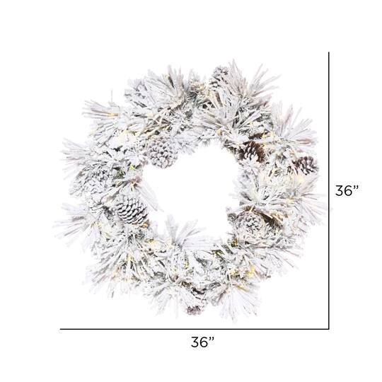 36" Warm White LED Flocked Atka Pine Wreath 3 36" Warm White LED Flocked Atka Pine Wreath - Image 3