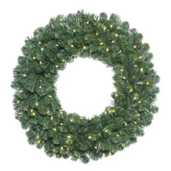 36" Warm White LED Oregon Fir Double Door Wreath Halves