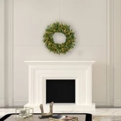 30" Pre-Lit Cashmere Artificial Christmas Wreath, Warm White Dura-lit LED Lights -Northlight Shop D575288S 2