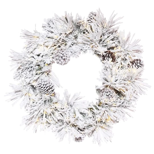 48" Pre-Lit Flocked Atka Artificial Christmas Wreath, Warm White Wide Angle 3mm LED Lights 2 48" Pre-Lit Flocked Atka Artificial Christmas Wreath, Warm White Wide Angle 3mm LED Lights - Image 2
