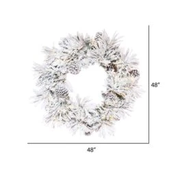 48" Pre-Lit Flocked Atka Artificial Christmas Wreath, Warm White Wide Angle 3mm LED Lights 5 48" Pre-Lit Flocked Atka Artificial Christmas Wreath, Warm White Wide Angle 3mm LED Lights -Northlight Shop D575347S 2