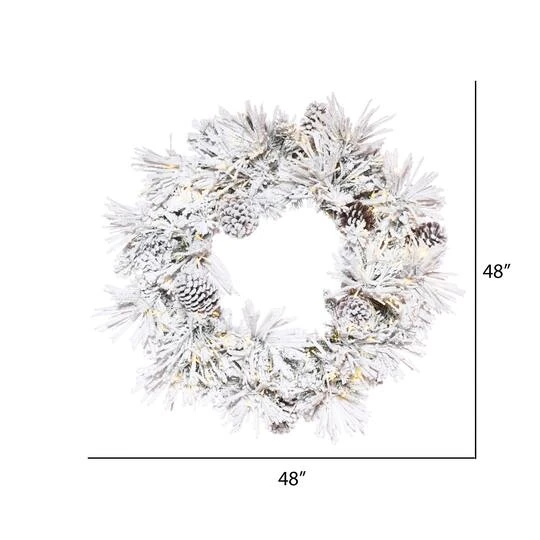 48" Pre-Lit Flocked Atka Artificial Christmas Wreath, Warm White Wide Angle 3mm LED Lights 3 48" Pre-Lit Flocked Atka Artificial Christmas Wreath, Warm White Wide Angle 3mm LED Lights - Image 3