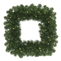 24" Pre-Lit Oregon Fir Christmas Square Wreath, Warm White LED Lights