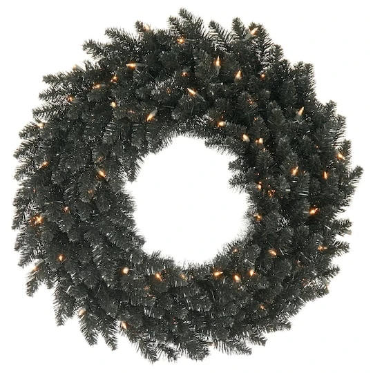 24" Pre-Lit Black Fir Christmas Wreath, Warm White LED Lights 2 24" Pre-Lit Black Fir Christmas Wreath, Warm White LED Lights - Image 2