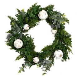22" Green Cypress Blend Ornaments & Pinecones Christmas Wreath