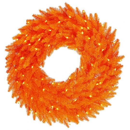 24" Pre-Lit Orange Fir Christmas Wreath, Orange Dura-Lit LED Lights 1 24" Pre-Lit Orange Fir Christmas Wreath, Orange Dura-Lit LED Lights