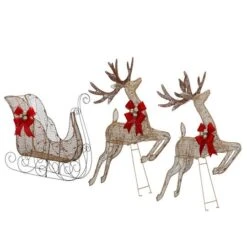 Champagne Reindeer And Sleigh With Clear Lights Decoration 12 Champagne Reindeer And Sleigh With Clear Lights Decoration -Northlight Shop D619779S 15