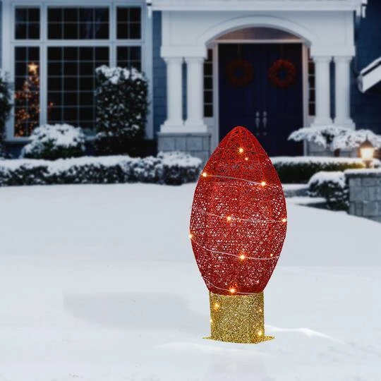 20" Pre-Lit LED Red Christmas Light Bulb Decoration 3 20" Pre-Lit LED Red Christmas Light Bulb Decoration - Image 3