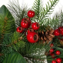 Glitzhome® 24" Pre-Lit Berry, Magnolia Leaf & Pinecone Wreath -Northlight Shop D652251S 5