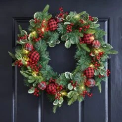 Glitzhome® 24" Pre-Lit Ornament, Berry, Holly & Pine Wreath -Northlight Shop D652252S 3