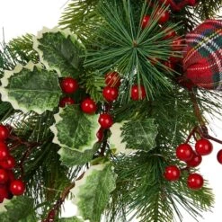Glitzhome® 24" Pre-Lit Ornament, Berry, Holly & Pine Wreath -Northlight Shop D652252S 7