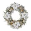 Glitzhome® 24" Pre-Lit Snow Flocked Greenery Pine Poinsettia Christmas Wreath