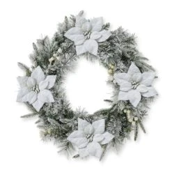 Glitzhome® 24" Pre-Lit Snow Flocked Greenery Pine Poinsettia Christmas Wreath 16 Glitzhome® 24" Pre-Lit Snow Flocked Greenery Pine Poinsettia Christmas Wreath -Northlight Shop D652255S 7