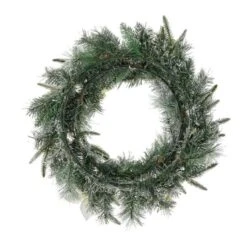 Glitzhome® 24" Pre-Lit Snow Flocked Greenery Pine Poinsettia Christmas Wreath 17 Glitzhome® 24" Pre-Lit Snow Flocked Greenery Pine Poinsettia Christmas Wreath -Northlight Shop D652255S 8
