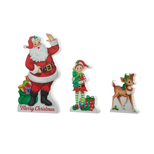 Glitzhome® Wooden Christmas Santa, Elf & Reindeer Table Décor Set 2 Glitzhome® Wooden Christmas Santa, Elf & Reindeer Table Décor Set - Image 2