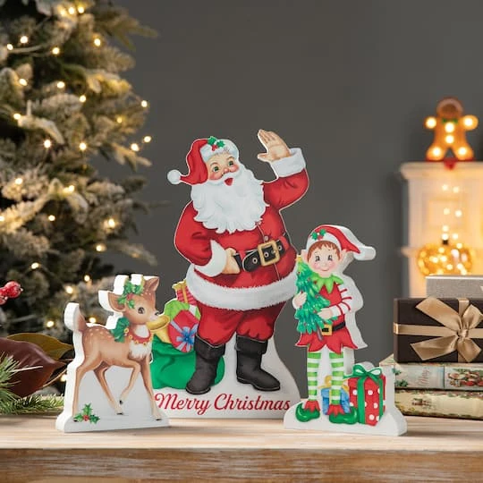 Glitzhome® Wooden Christmas Santa, Elf & Reindeer Table Décor Set 3 Glitzhome® Wooden Christmas Santa, Elf & Reindeer Table Décor Set - Image 3