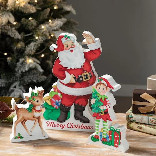 Glitzhome® Wooden Christmas Santa, Elf & Reindeer Table Décor Set 4 Glitzhome® Wooden Christmas Santa, Elf & Reindeer Table Décor Set - Image 4