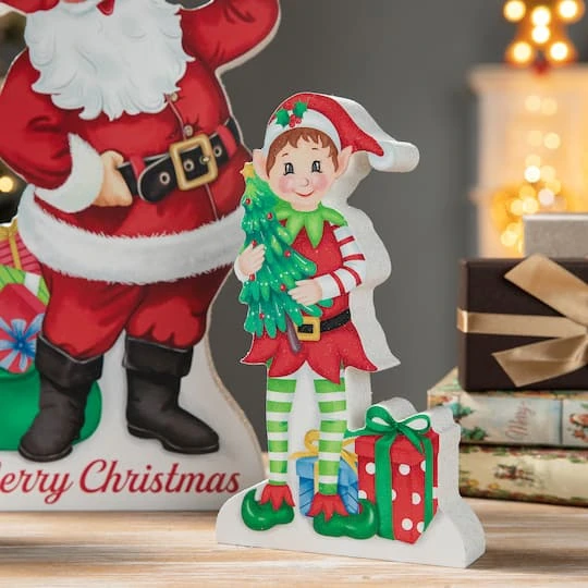 Glitzhome® Wooden Christmas Santa, Elf & Reindeer Table Décor Set 5 Glitzhome® Wooden Christmas Santa, Elf & Reindeer Table Décor Set - Image 5