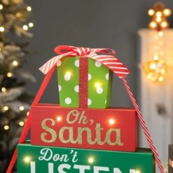 Glitzhome® 12" Lighted Wooden Christmas Gift Block Table Décor -Northlight Shop D652311S 4