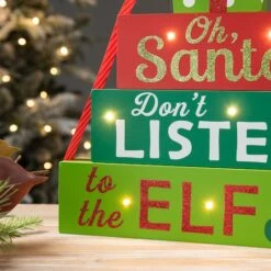 Glitzhome® 12" Lighted Wooden Christmas Gift Block Table Décor -Northlight Shop D652311S 5
