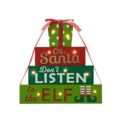 Glitzhome® 12" Lighted Wooden Christmas Gift Block Table Décor -Northlight Shop D652311S 6