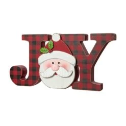 Glitzhome® 11.75'' JOY Wooden Christmas Plaid Table Décor